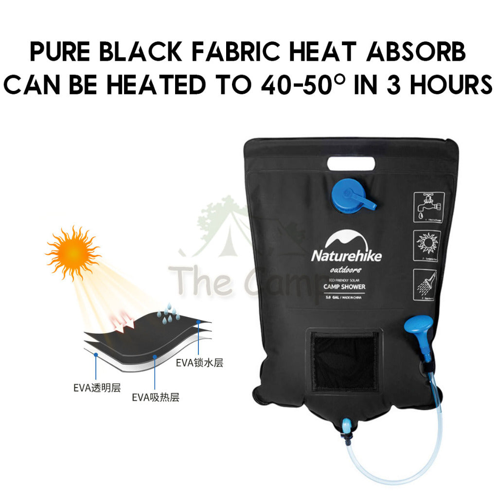 Naturehike Solar Heater Shower Bag 20L Camping Outdoor Bath Equipment Head Switchable Heating Hydration Pack NH21SJ032