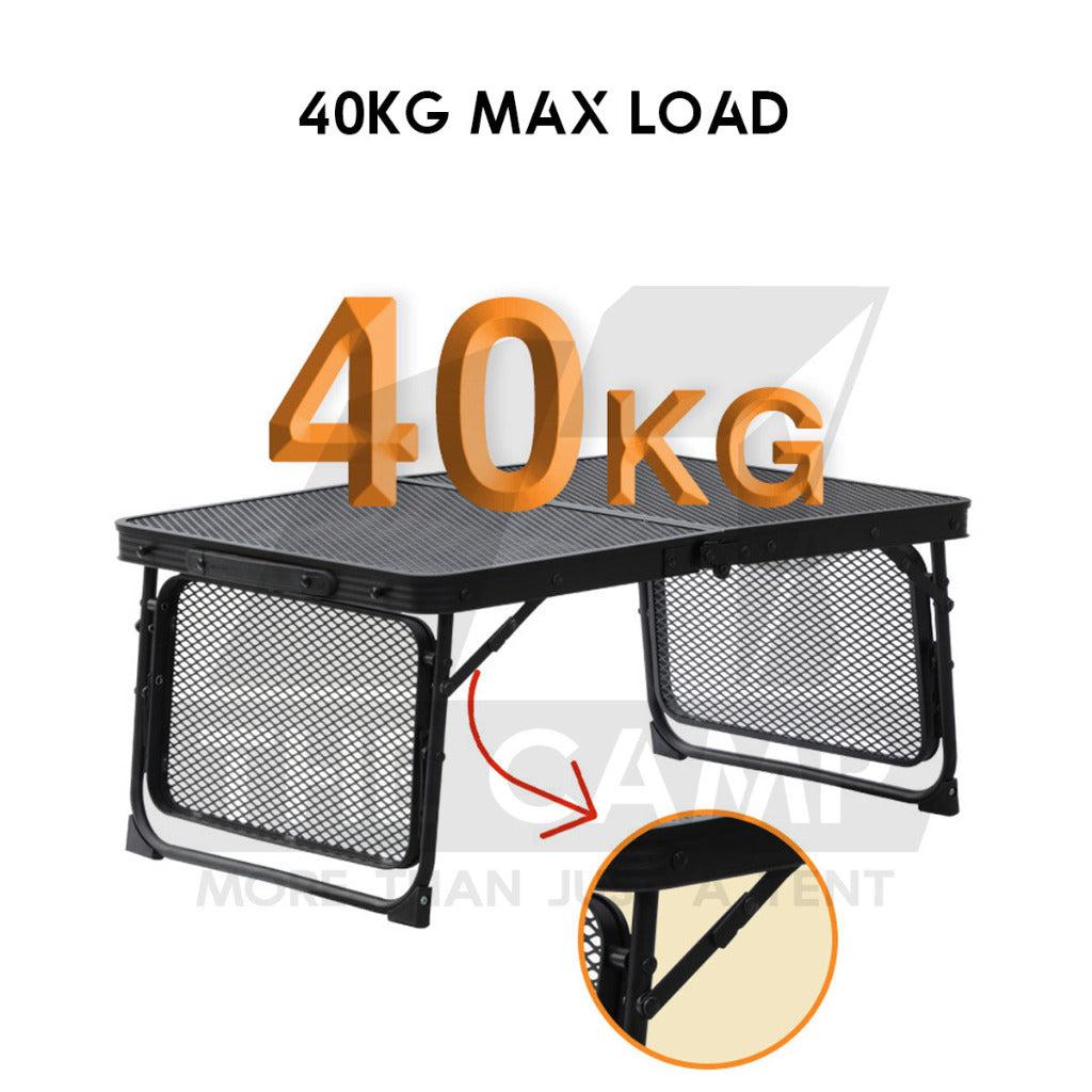 Outdoor Camping Aluminium Mesh Table Foldable Suitcase Size Portable Lightweight Black Iron Mesh Rack