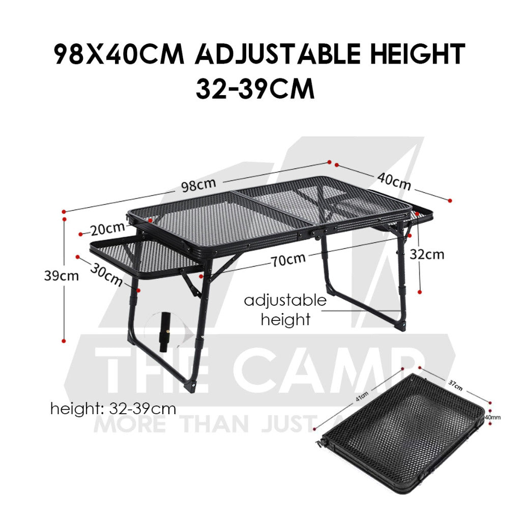 Outdoor Camping Aluminium Mesh Table Foldable Suitcase Size Portable Lightweight Black Iron Mesh Rack