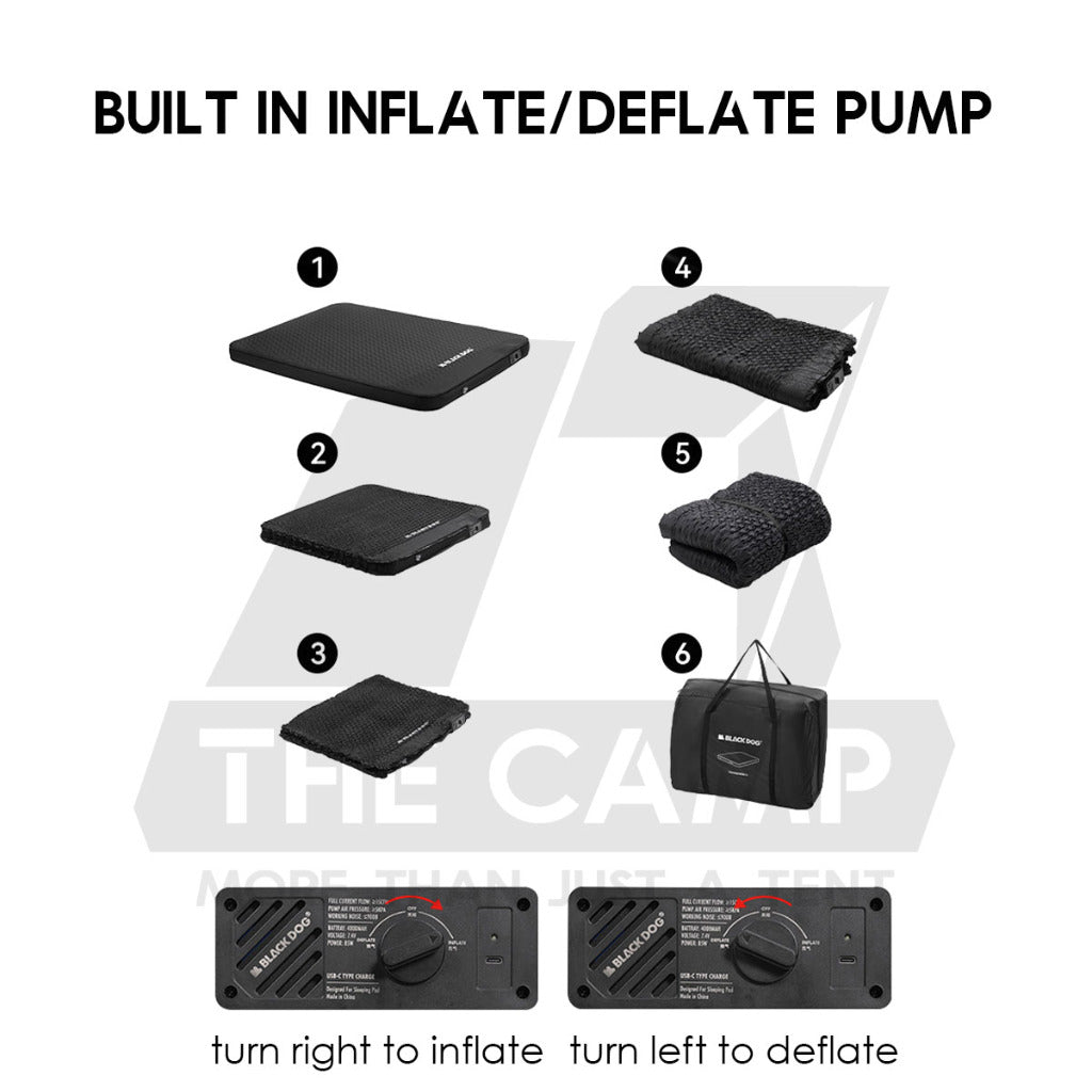 Blackdog 12cm Auto Inflate Cloud Sponge Bed Double Queen Outdoor Camping Mattress Tilam Hitam Black CBD2450WS043