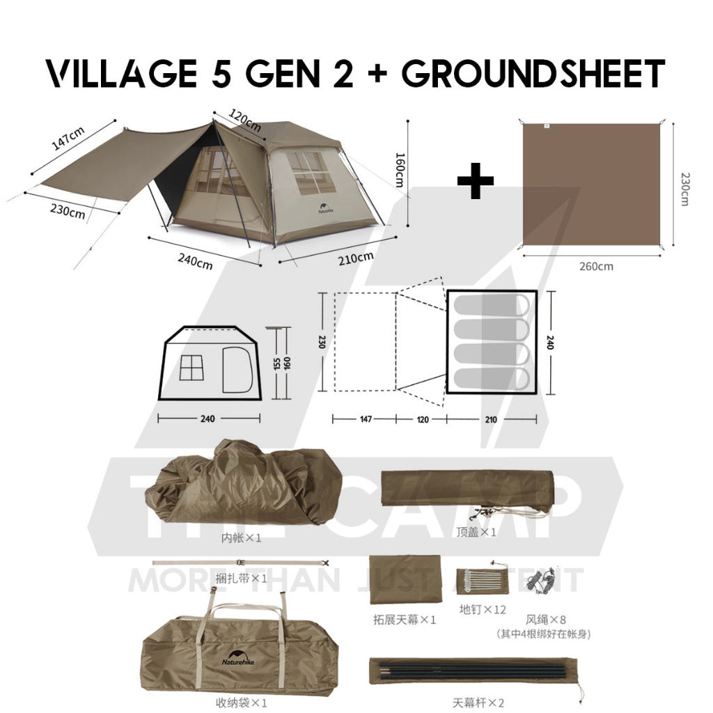 Naturehike Village 5 / 6 Flagship Automatic Tent With Flysheet Outdoor Camping Ultimate CNK2300ZP021 CNK2300ZP022