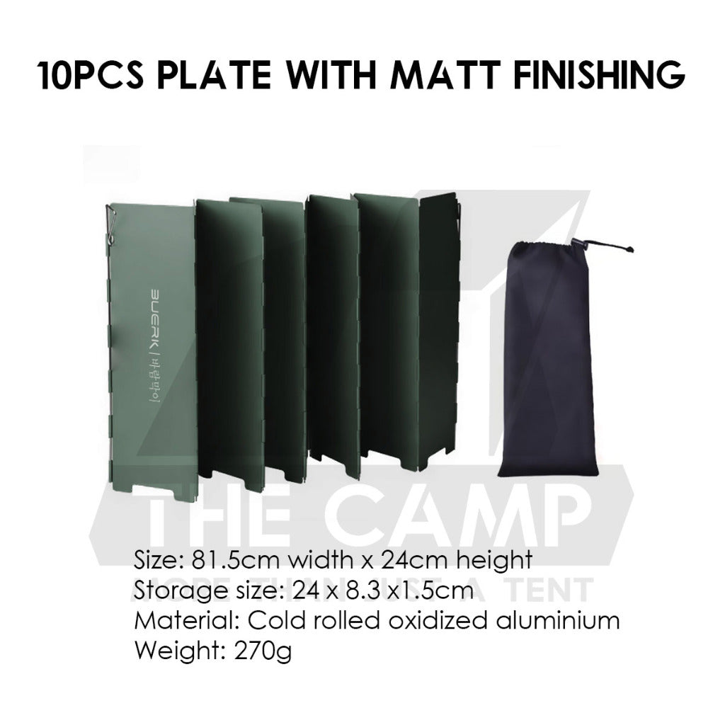 Buerk Foldable Outdoor 10 Plate Windshield Matt Oxidised Folding Camping Stove Windscreen Sheild Portable Wind Black