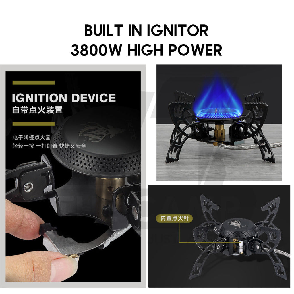 Buerk UFO Foldable Stove Portable Windproof 3800W Transformer Type Spider Tactical Style Black Dapur Khemah