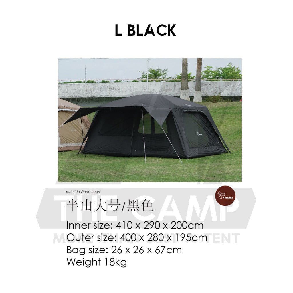 Vidalido Poon Saan Tent Outdoor Camping Two Rooms Three Living Hall Room Manual Tent Black Large & Medium