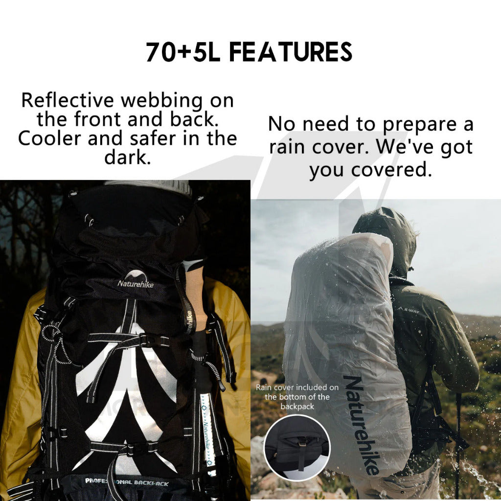 Naturehike Hiking Backpack Bag 40L+5L 60L+5L 70L+5L Climbing Waterproof with Rain Cover NH70B070-B NH19BP095 NH20BB113