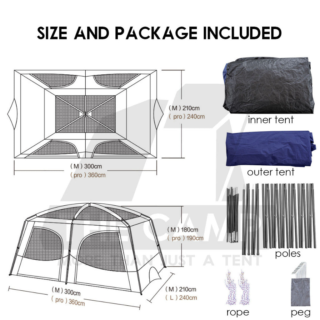 Vidalido An Saan Tent M / PRO Outdoor Camping Manual PU1500mm Family Villa Silver Coating Khemah Unta Camel