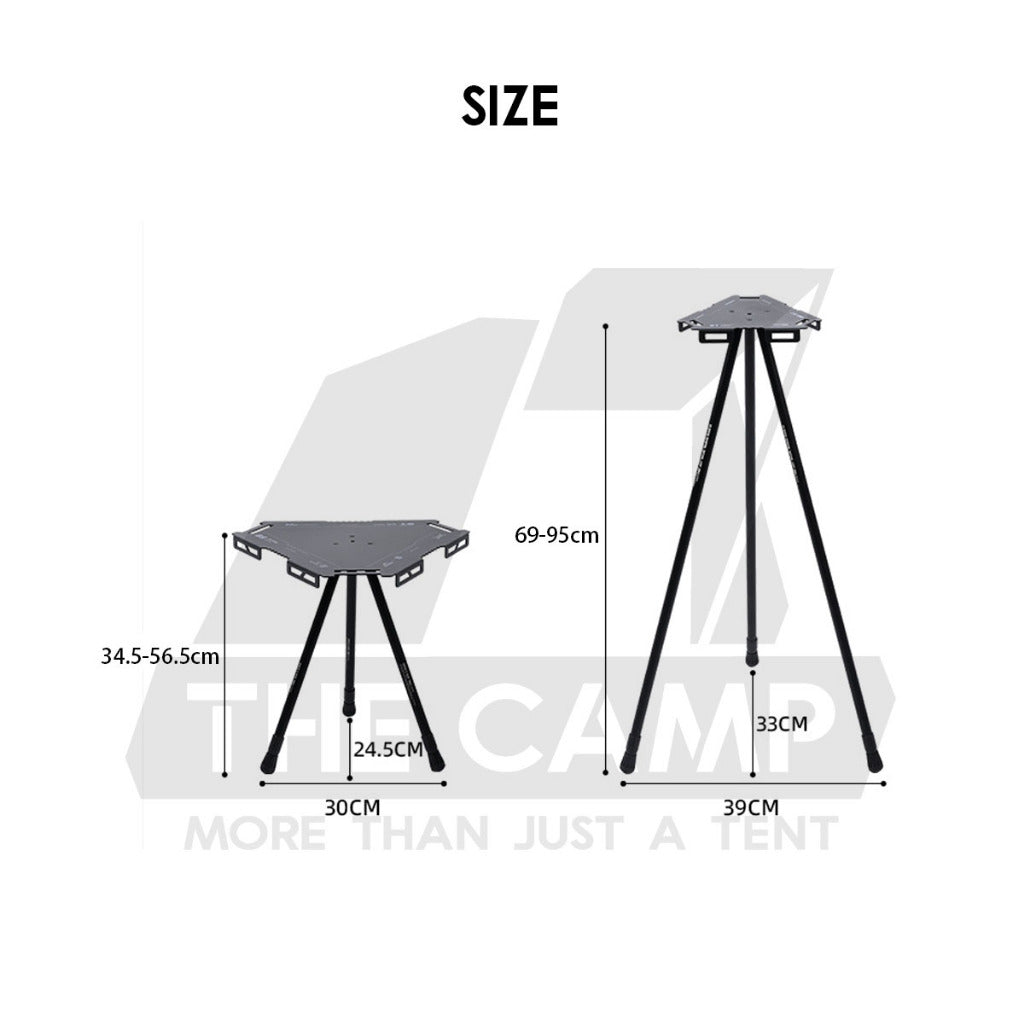 Shinetrip Triangle Stand Side Coffee Table Rack with Bag Mesh Adjustable Height Lamp Pole Outdoor Camping