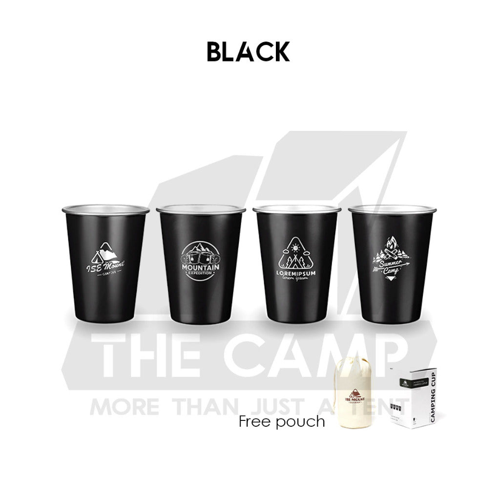Shinetrip / Ise Mount Portable 4PCS Set / Single Stainless Steel Cup Lid Straw Pouch Storage Bag Camping Outdoor Black