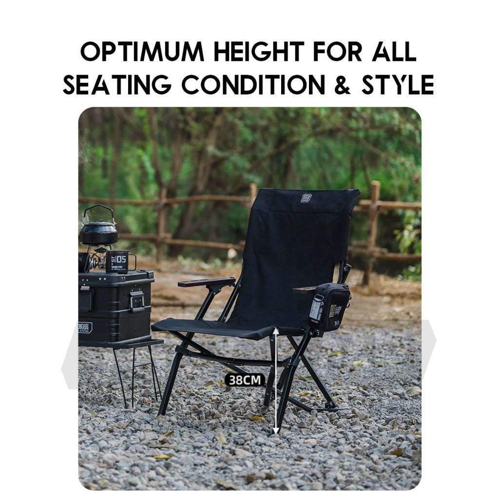 Shinetrip Folding Chair with Oak Wood Armrest Tactical Style Back Support Heavy Duty Outdoor Camping Black Khaki