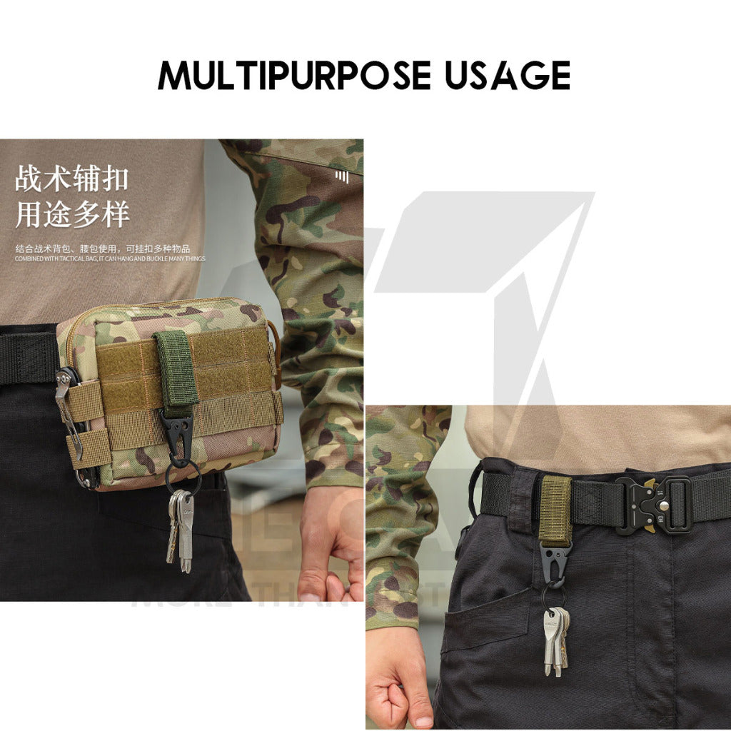 Tactical Keychain Nylon Canvas Men Belt Velcro Outdoor Camping Carabiner Key Hook Black Khaki Army Green