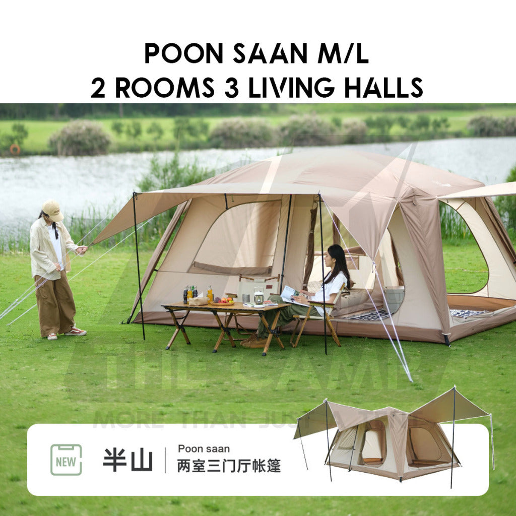 Vidalido Poon Saan Tent Outdoor Camping Two Rooms Three Living Hall Room Manual Tent Black Large & Medium