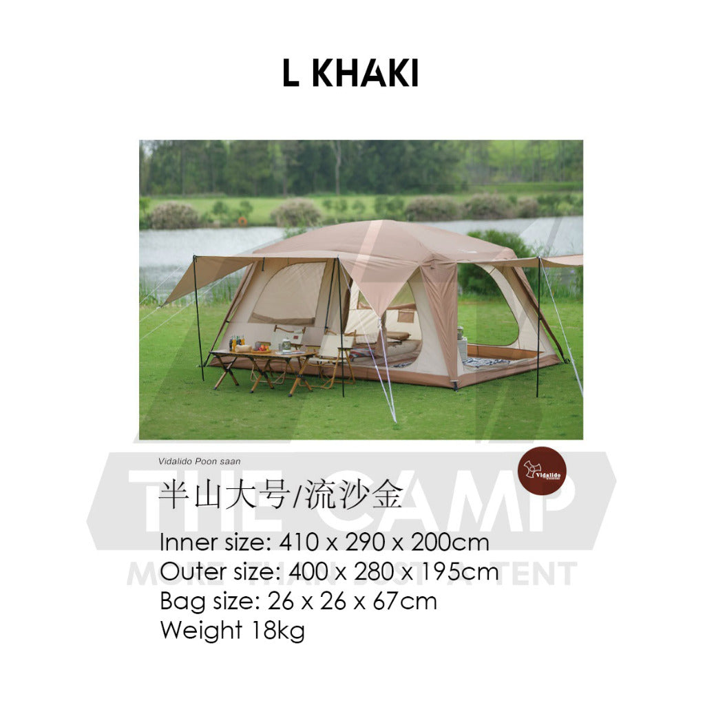 Vidalido Poon Saan Tent Outdoor Camping Two Rooms Three Living Hall Room Manual Tent Black Large & Medium