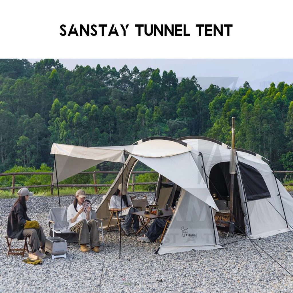Vidalido SanStay Tunnel Tent with Optional TPU Door Outdoor Camping 1 Bedroom 2 Living Rooms Silver Poon Saan Cabin