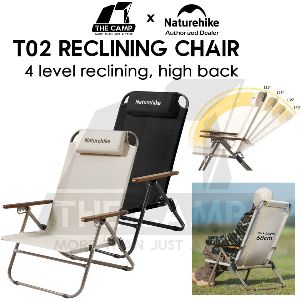 Naturehike T02 Recliner Chair with Arm Rest Portable Adjustable Outdoor Camping Kerusi Healing High Back CNK2550JJ012