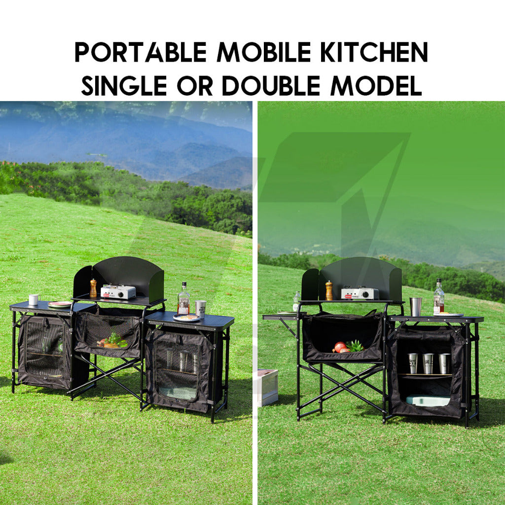 Outdoor Camping Mobile Kitchen Table Portable Folding Kitchen Black Cookware Windshield Mesh Bag Dapur Single/Double