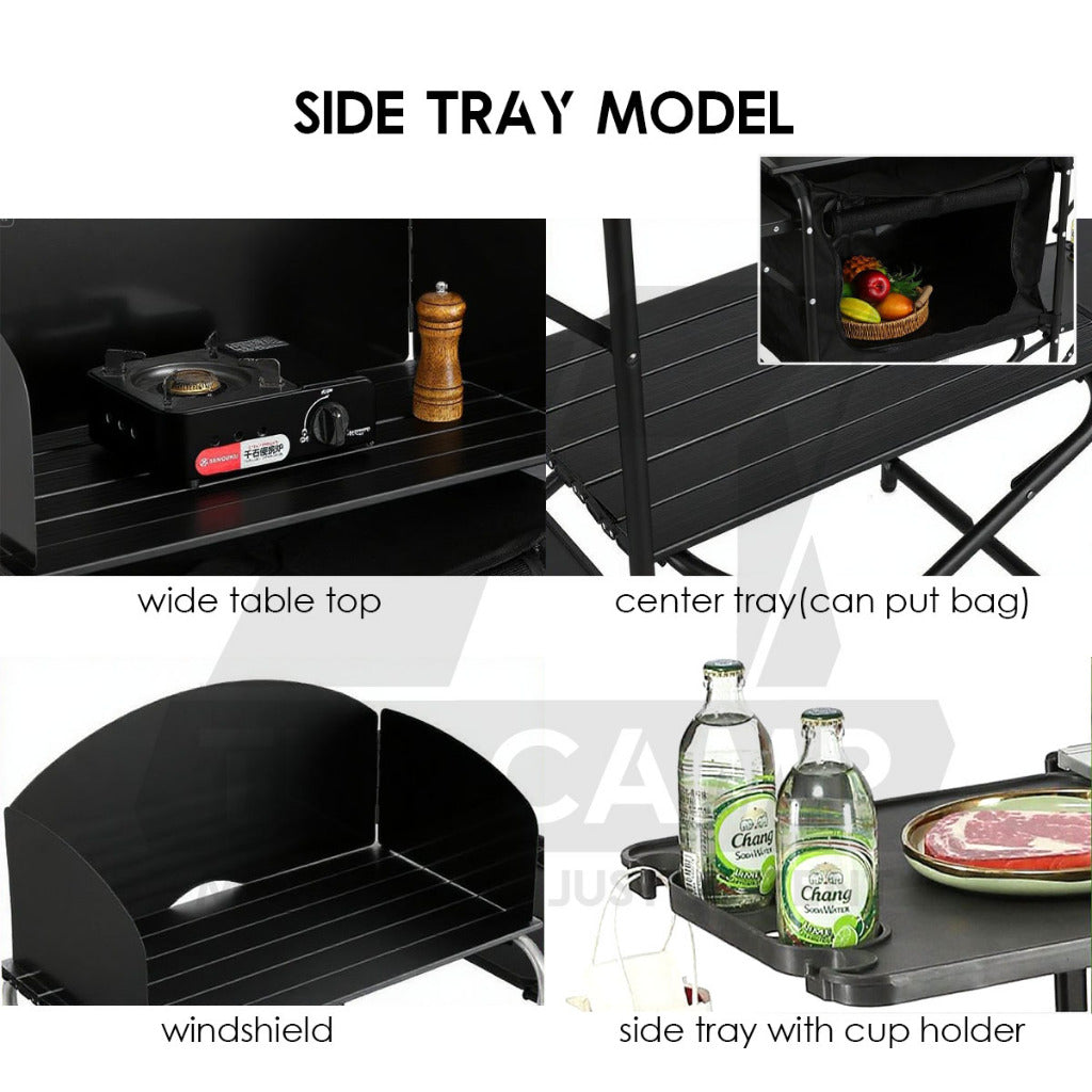 Outdoor Camping Mobile Kitchen Table Portable Folding Kitchen Black Cookware Windshield Mesh Bag Dapur Single/Double
