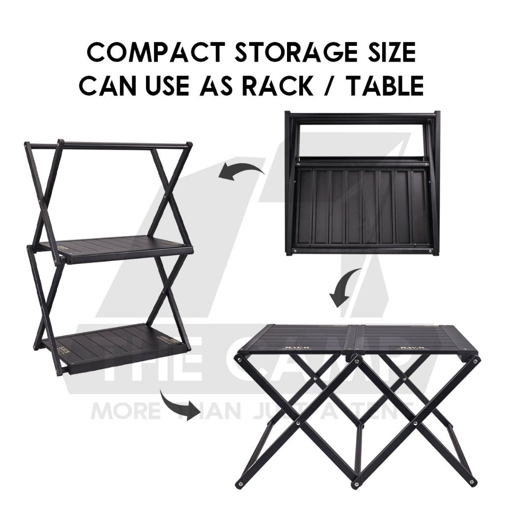 Wellhike SWS Rack Table Shelf Aluminium 2 Layer Tactical Style Tripod Stand Hanger Organizer Outdoor Camping Rak Meja