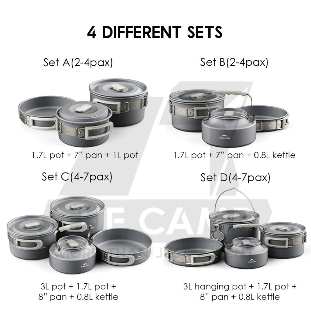 Naturehike Aluminium Cookware Set Cooking Set Pot Set Kettle Pan Pot Camping Outdoor Picnic CNK2450CF010