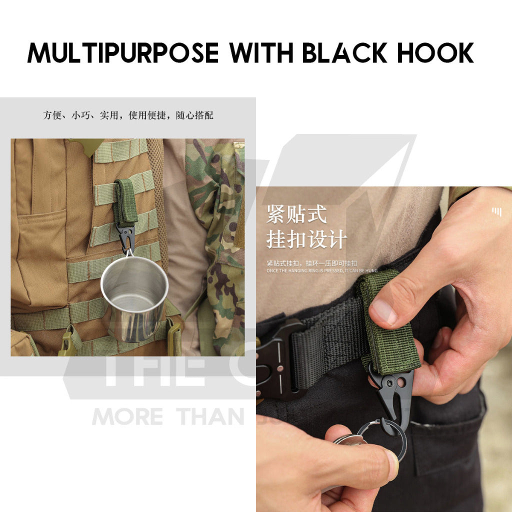 Tactical Keychain Nylon Canvas Men Belt Velcro Outdoor Camping Carabiner Key Hook Black Khaki Army Green