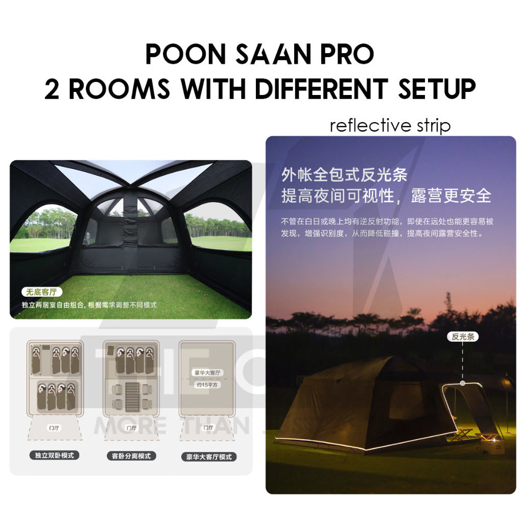 Vidalido Poon Saan Tent Outdoor Camping Two Rooms Three Living Hall Room Manual Tent Black Large & Medium