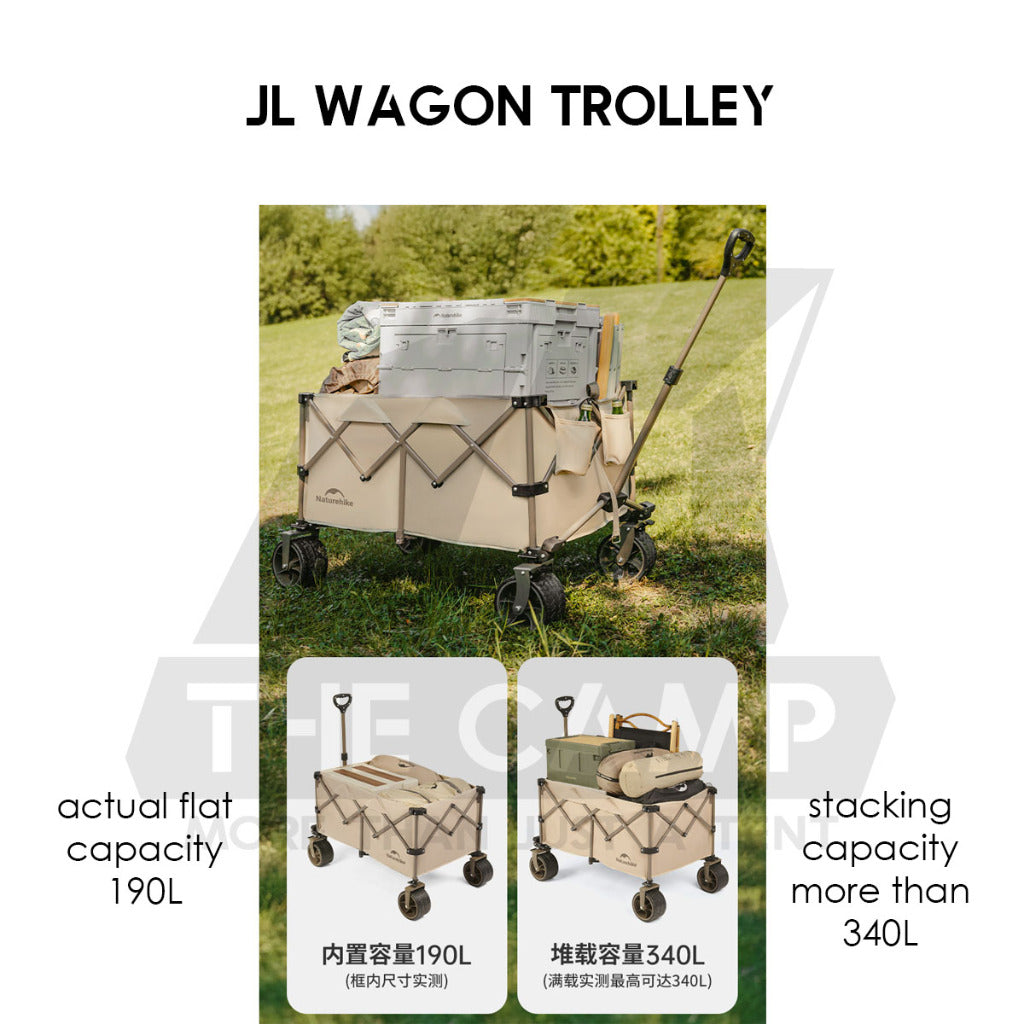 Naturehike JL Wagon Trolley Outdoor Camping Cart with Brake 10cm Thick Wheel 140L 280L 340L Black CNK2450JJ017