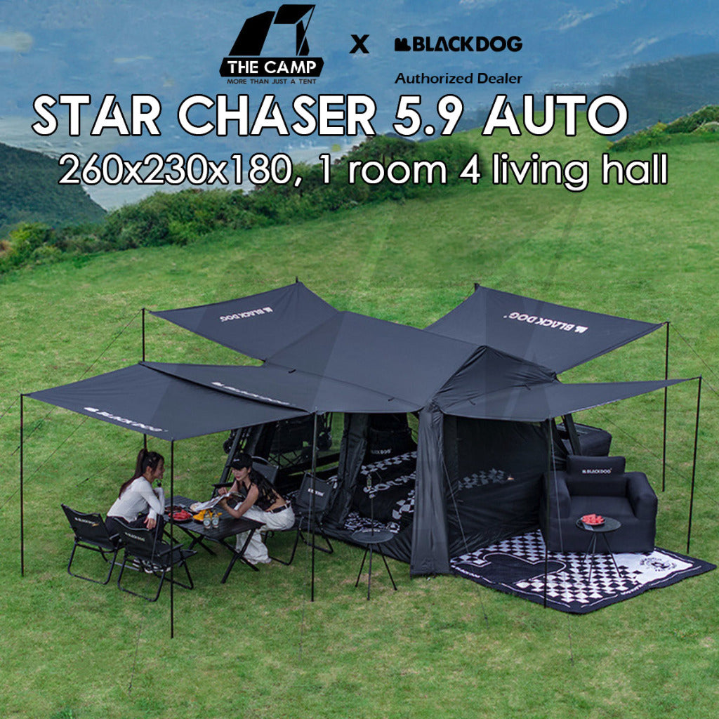 Blackdog Star Chaser 5.9 Auto Tent Outdoor Camping 1 Room 4 Hall Flysheet Vicore Village 6 Black CBD2450WS028