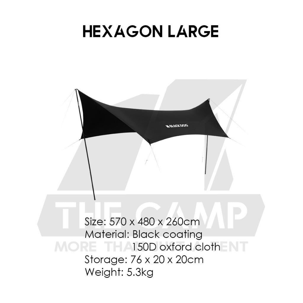 Blackdog Hexagon / Square Flysheet Tarp Large Outdoor Camping Black Square Awning Pole Tent Light