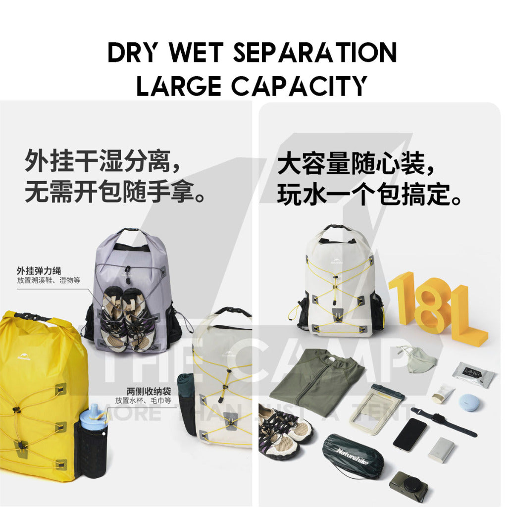 Naturehike Waterproof Backpack 18L 25L Outdoor Dry Wet Separation Storage Bag Hiking Swimming Beach CNH22BB003