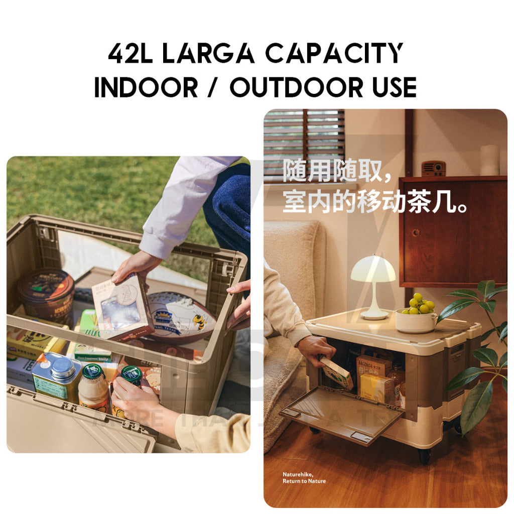 Naturehike 42L Storage Box with Telescopic Pull Handle Table Top Wheel Stackable Outdoor Camping Khaki CNK2450XB012