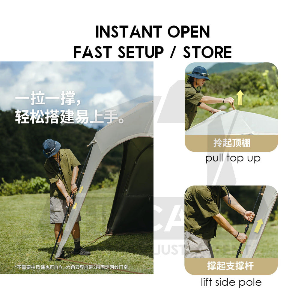 Naturehike Hexagon Auto Dome Shelter Cloud Boundary Quick Opening Tent Canopy Flysheet Door Mesh TPU Cloth CNK230WS014