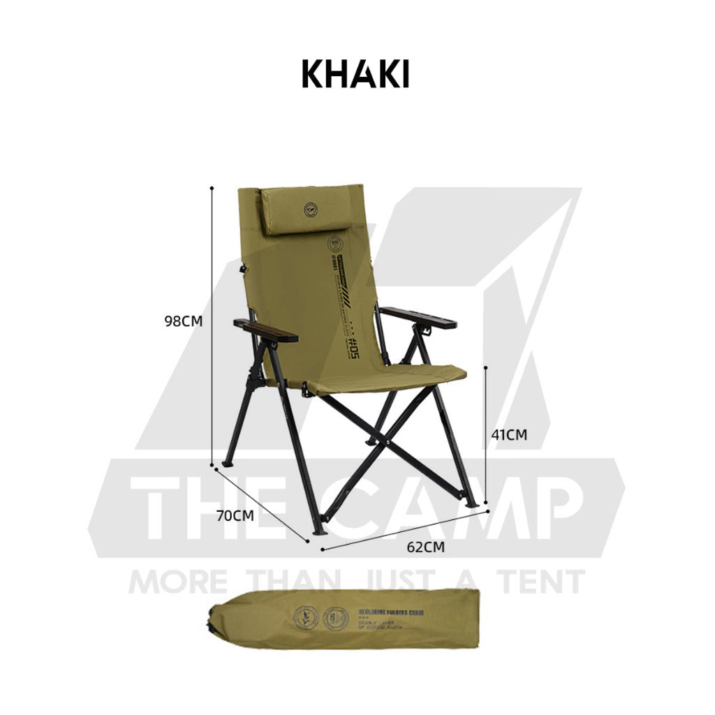 Shinetrip Recliner Chair with Oak Wood Arm Rest 4 Level Reclining Outdoor Camping Beach Picnic High Back Black