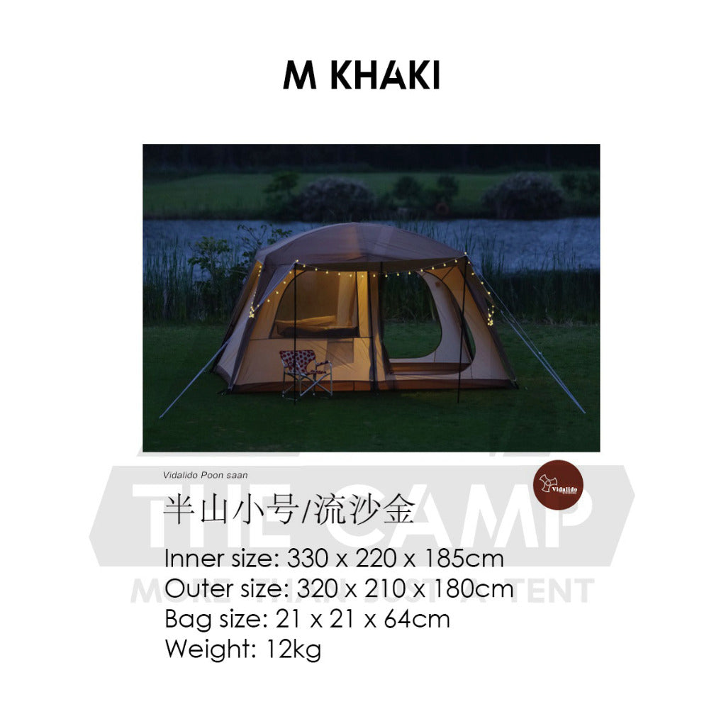 Vidalido Poon Saan Tent Outdoor Camping Two Rooms Three Living Hall Room Manual Tent Black Large & Medium