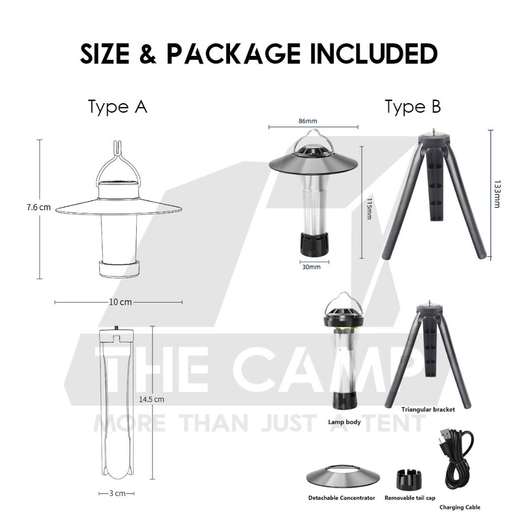 Camping Light House with Tripod Reflector Torch Flashlight Waterproof Rechargeable Multifunctional Blackdog 1913