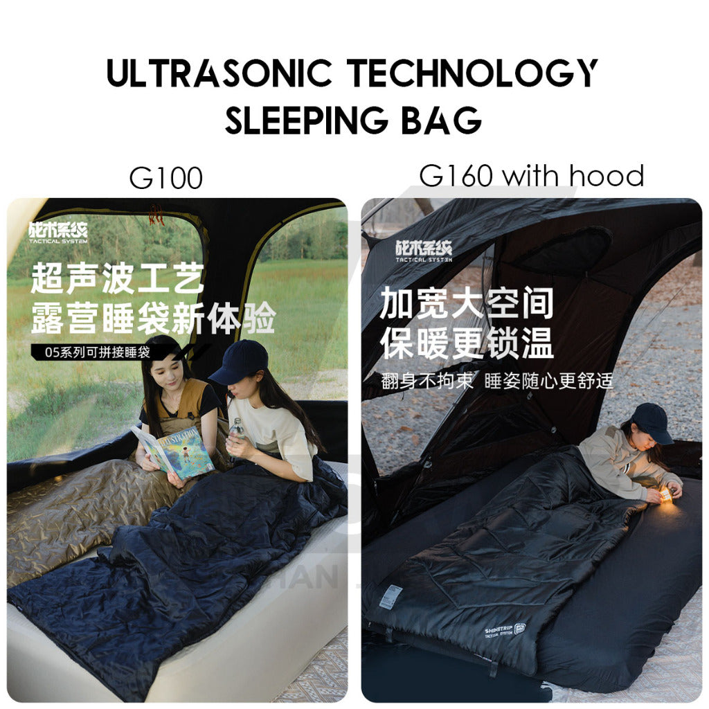 Shinetrip Ultrasonic Sleeping Bag Lightweight Hood Splashproof Washable Joinable Comforter Blanket Black Double