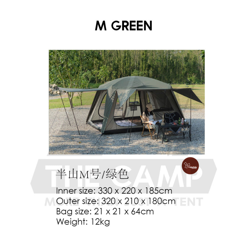 Vidalido Poon Saan Tent Outdoor Camping Two Rooms Three Living Hall Room Manual Tent Black Large & Medium