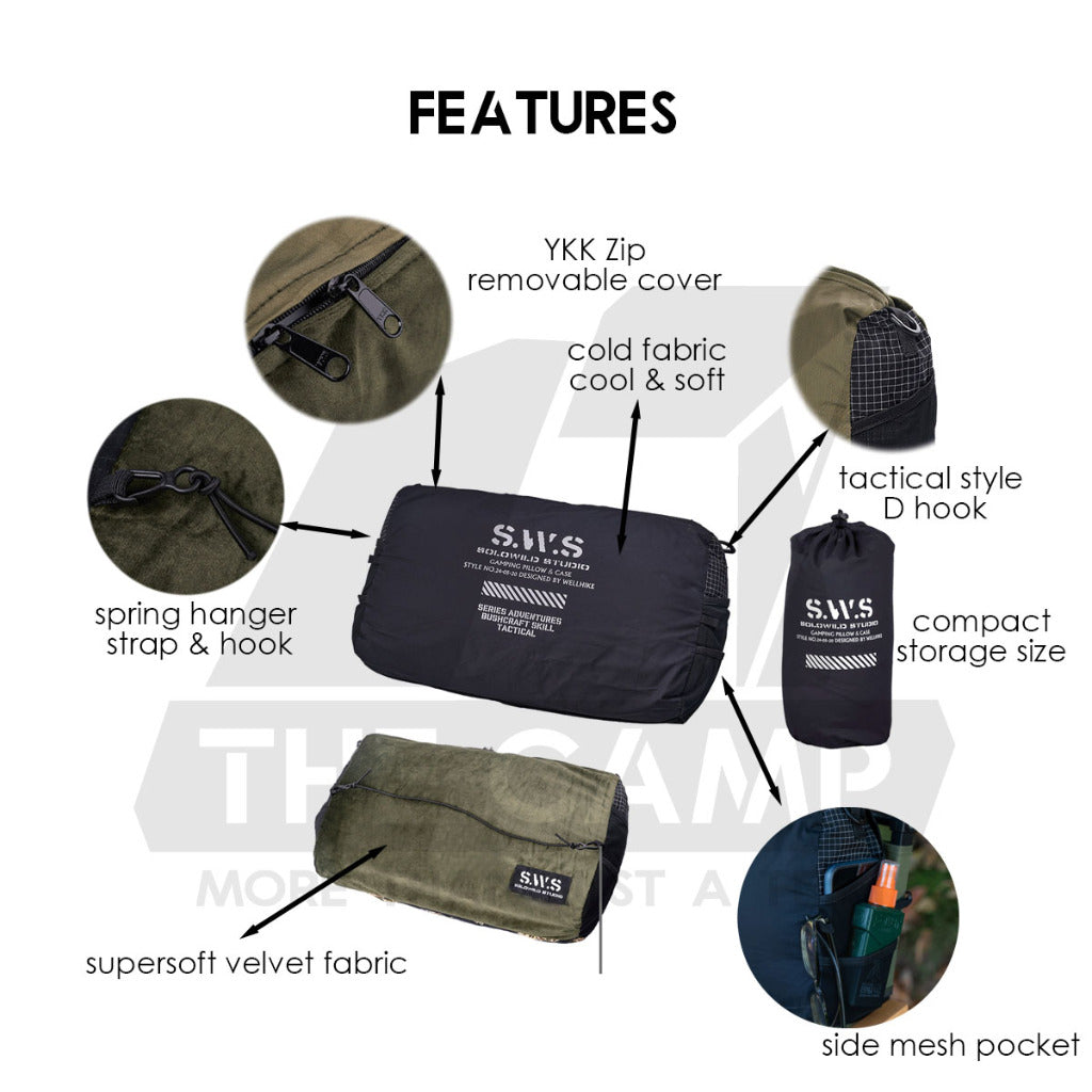 Wellhike SWS Multipurpose Pillow Cushion Head Rest Back Neck Rest Cotton Filled Outdoor Camping Tactical Travel Bantal