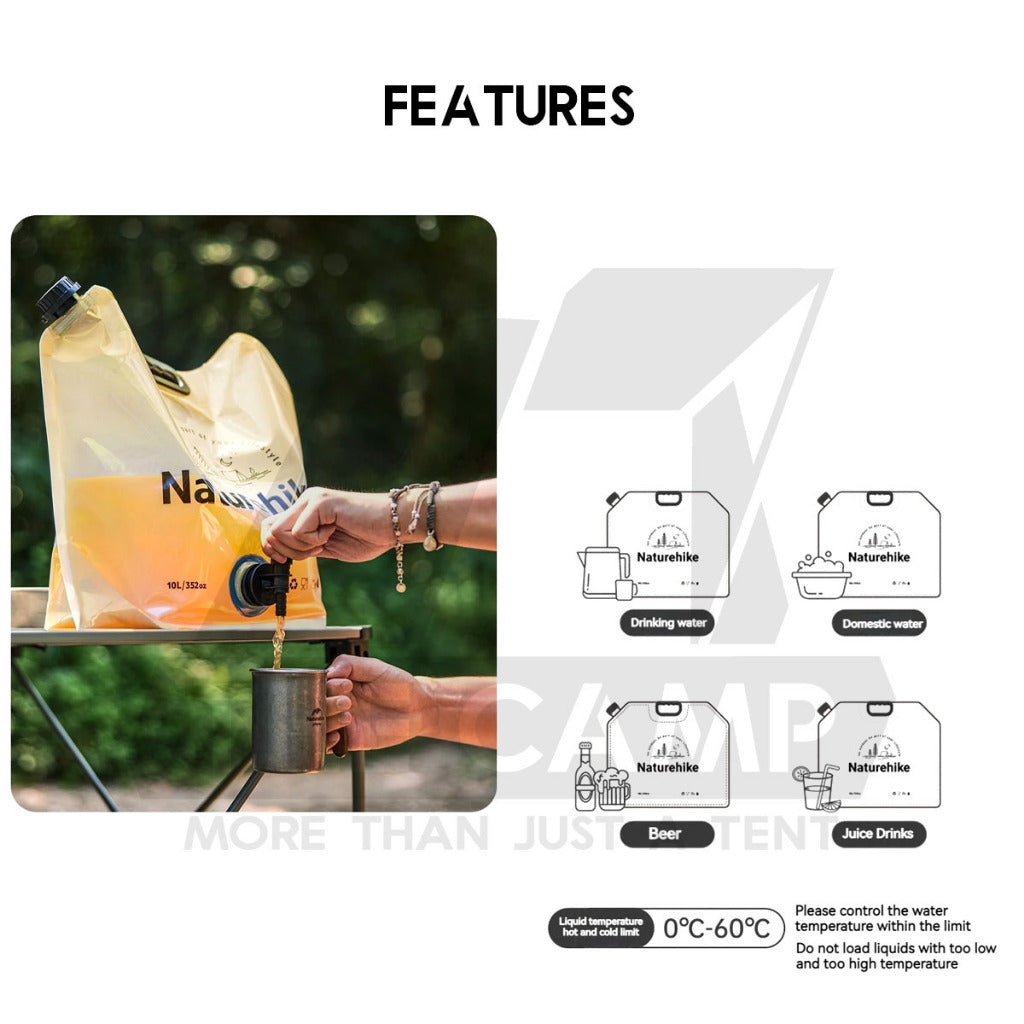 Naturehike 10L Water Bag Bucket Foldable Folding Outdoor Camping Container Foodgrade Beg Air CNK2450CF027