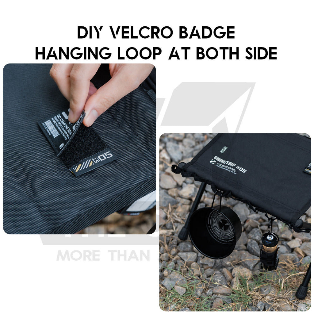Shinetrip Foldable Tactical Stool Heavy Duty Table Hanging Ring Loop Black Velcro Aluminium Table