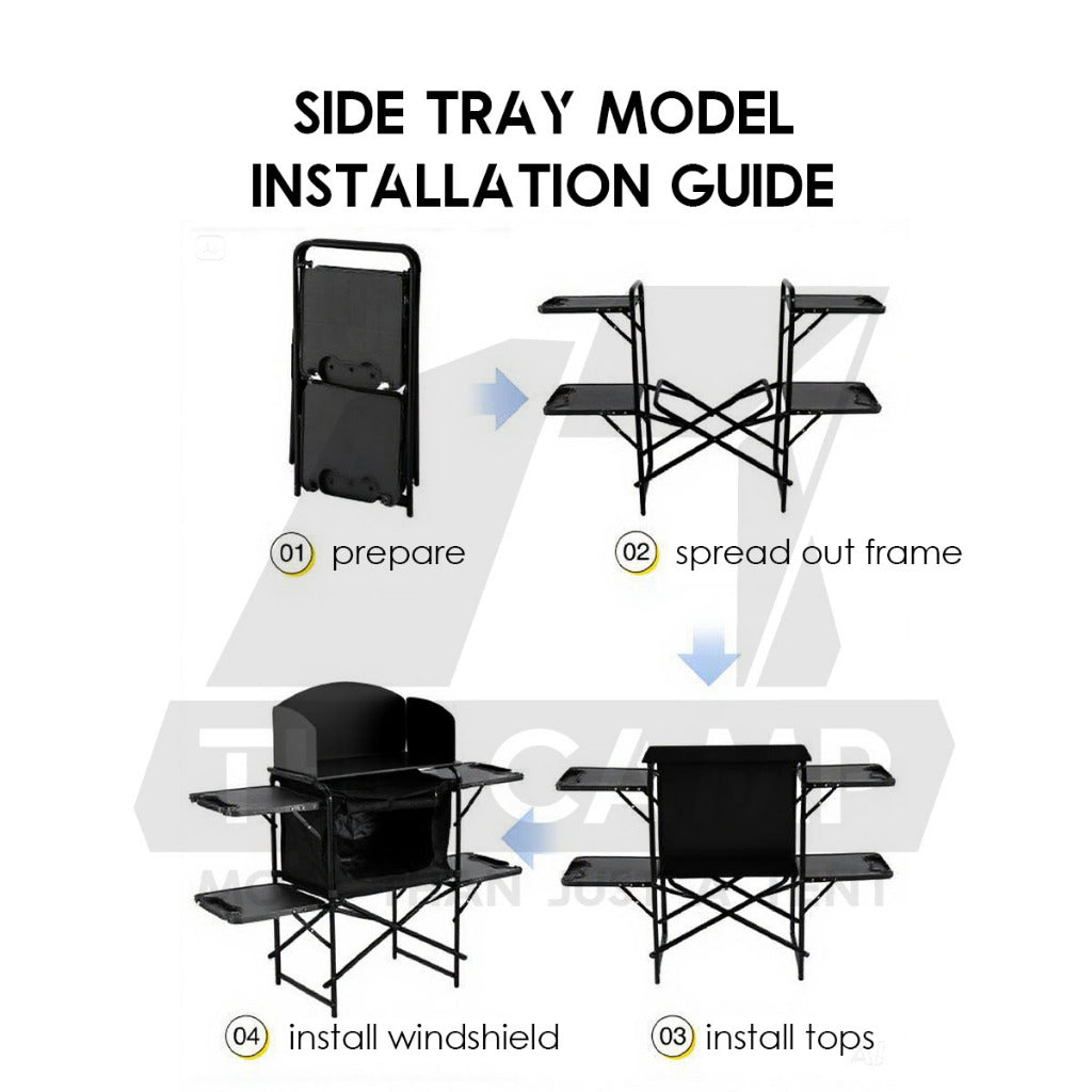 Outdoor Camping Mobile Kitchen Table Portable Folding Kitchen Black Cookware Windshield Mesh Bag Dapur Single/Double