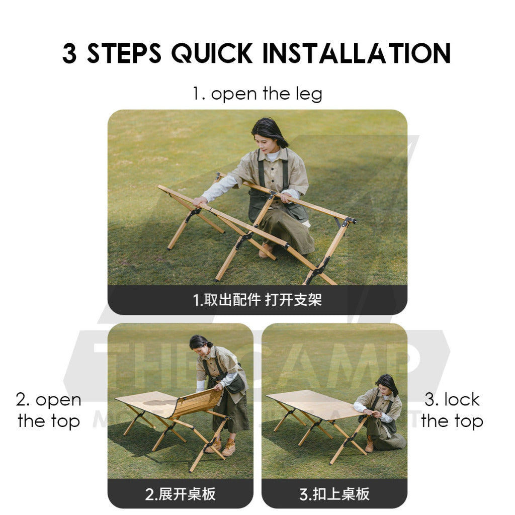 Naturehike Aluminium Egg Roll Table Outdoor Camping BBQ Party Black 120cm 150cm Table Portable Foldable CNK2300JU010