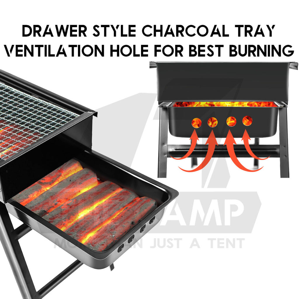 Portable Foldable BBQ Rack Grill Outdoor Camping Charcoal BBQ Stand Black Accessories Brush Skewer Seasoning Bottle