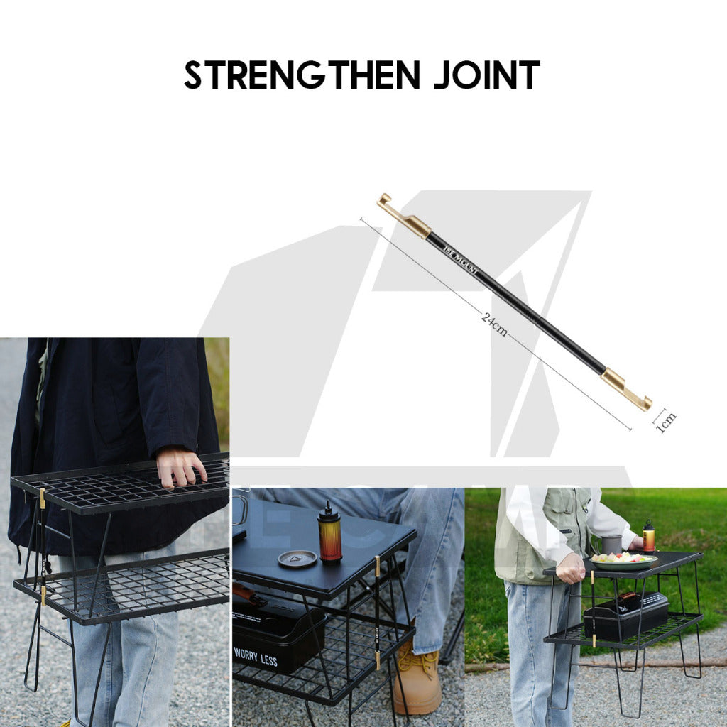 Iron Steel Mesh Camping Rack Table Foldable Portable Stacking Storage Rack Bamboo Wood Top Picnic Outdoor