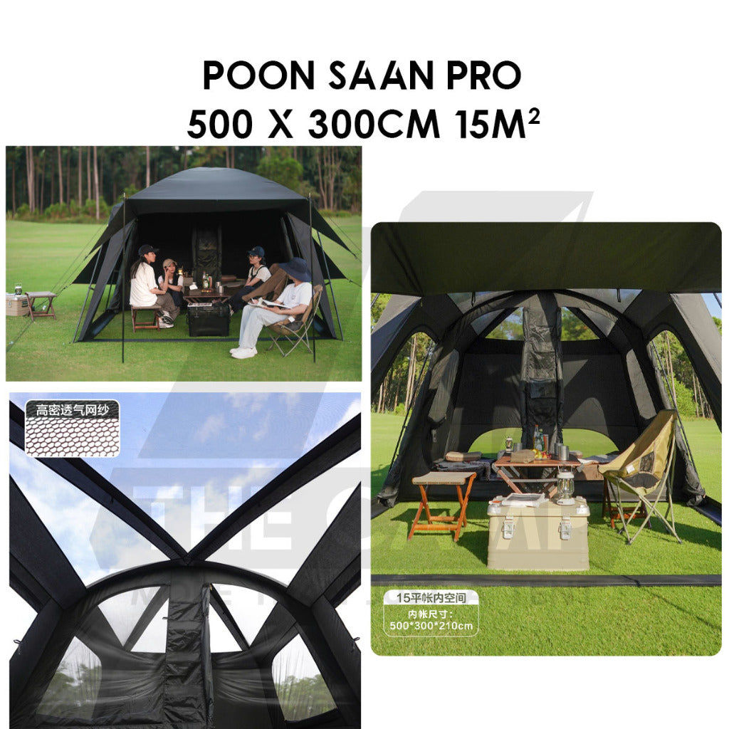 Vidalido Poon Saan Tent Outdoor Camping Two Rooms Three Living Hall Room Manual Tent Black Large & Medium