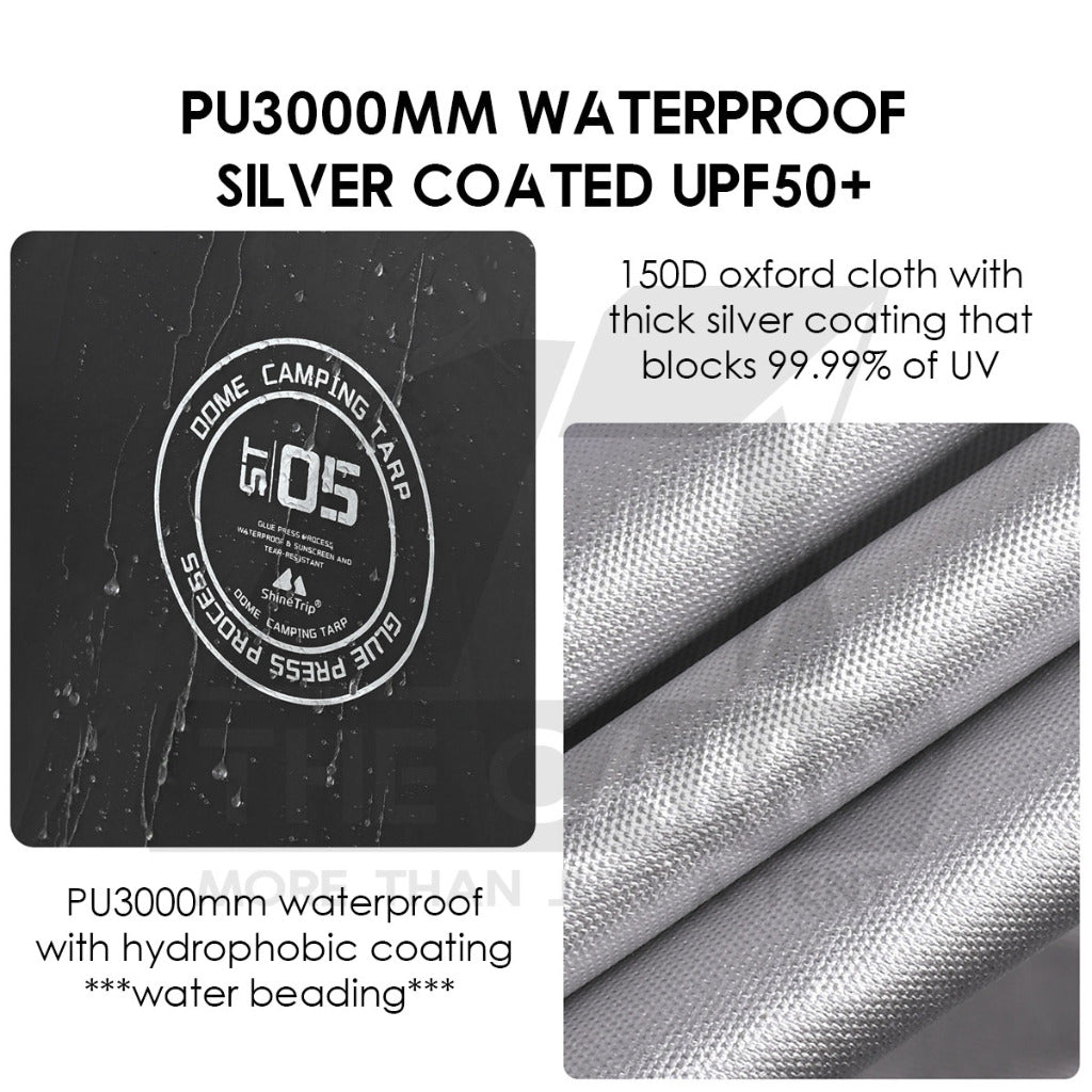 Shinetrip Dome Shelter Tarp Set Door Cloth Door Mesh Net PU3000 Silver Coated Black Anti Mosquito Tent