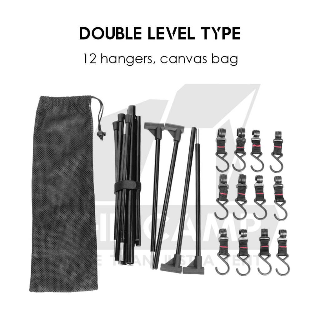 Outdoor Triangle Hanging Rack Aluminum Mesh Camping Hanger Cookware Tripod Shelf Stand Tableware Organizer Double Level