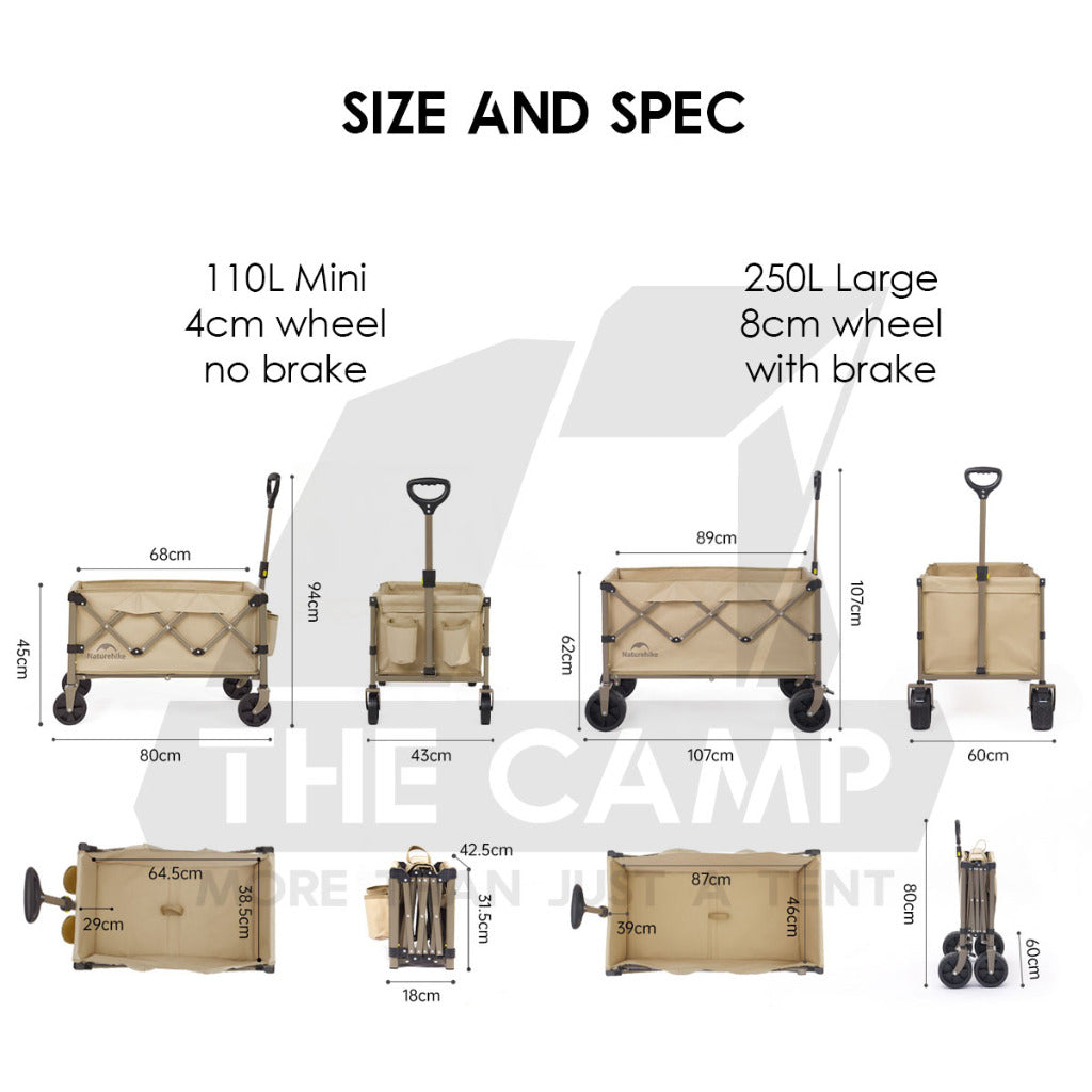 Naturehike QingYing Compact Wagon Trolley Cart with Brake 250L 110L Foldable Detachable Wheel CNK2350JJ012