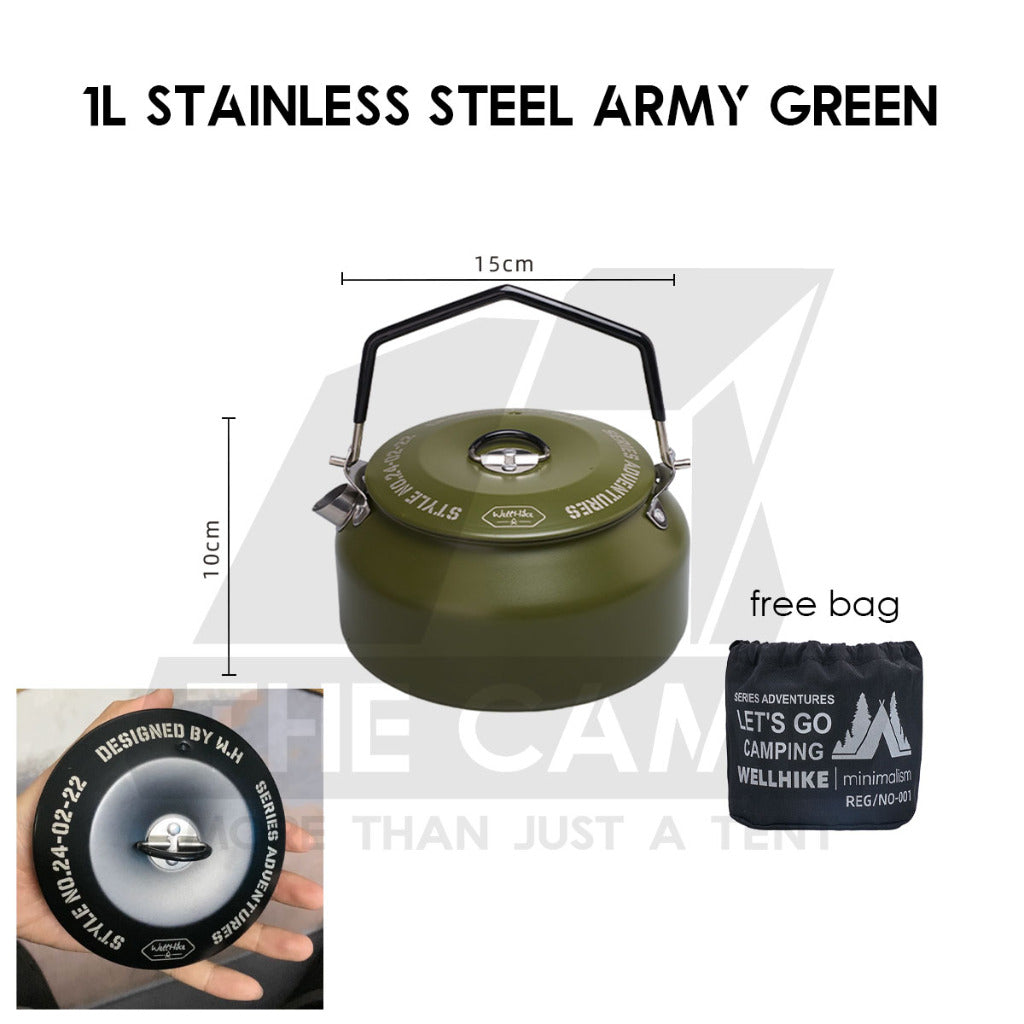 Wellhike SWS Outdoor Kettle 1L / 1.1L Stainless Steel / Aluminium Camping Teapot Coffee Pot Silicon Spout Pourer