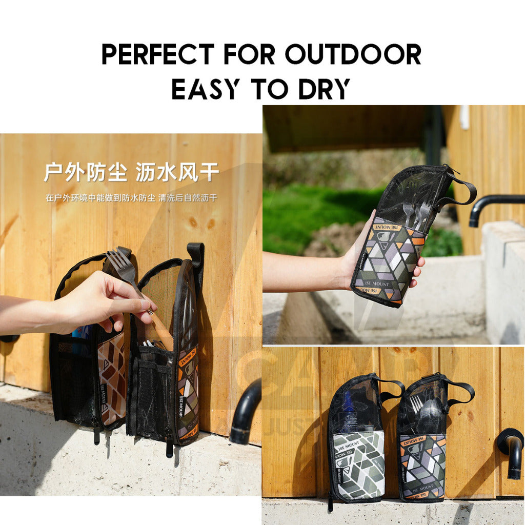 Ise Mount Mesh Storage Bag Tableware Cutlery Toiletry Multipurpose Beg with Inner Partition Spoon Fork Knife Quick Dry
