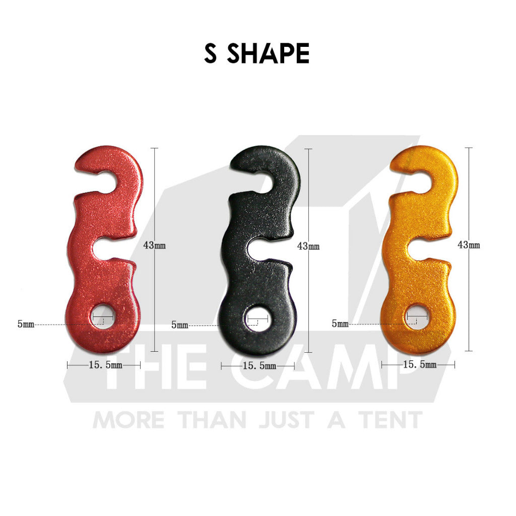 Camping Aluminium Tent Rope Tensioner Adjuster Deck Peg Fishbone Hanger Paracord Tarp 2 Holes S Shape Triangle Squid