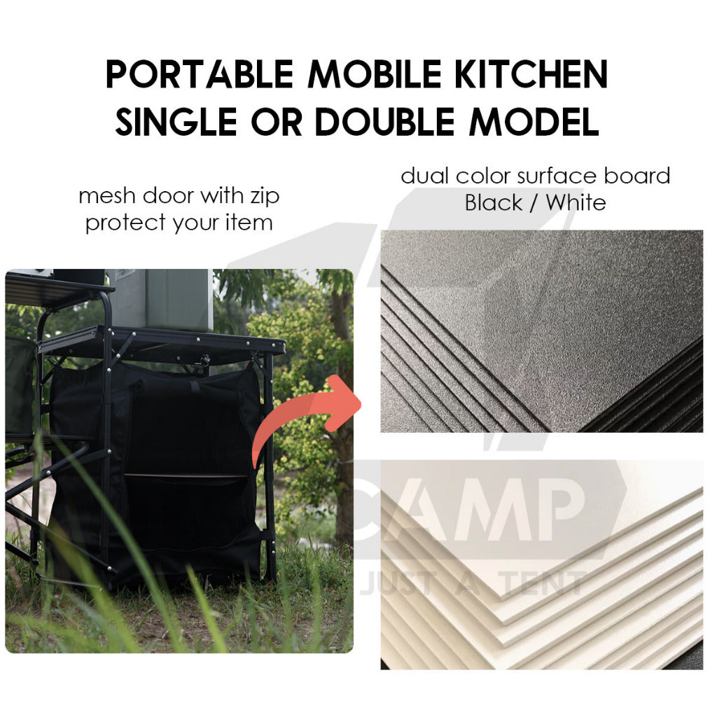 Outdoor Camping Mobile Kitchen Table Portable Folding Kitchen Black Cookware Windshield Mesh Bag Dapur Single/Double